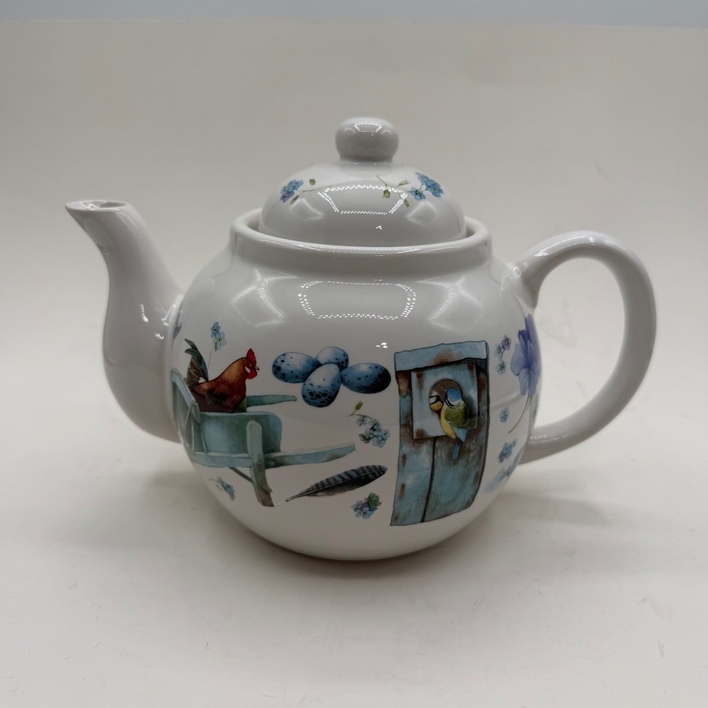 Hallmark Marjolein Bastin Blue Skies Ceramic Teapot Bluebirds Butterflies 1995